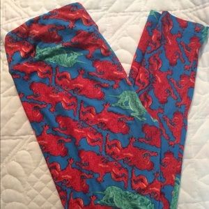 LuLaRoe OS Leggings Dragons Unicorns Blue Red